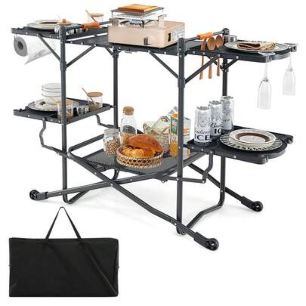Outdoor Camping Kitchen Setup - Folding Camping Cooking Table Aluminum Outdoor