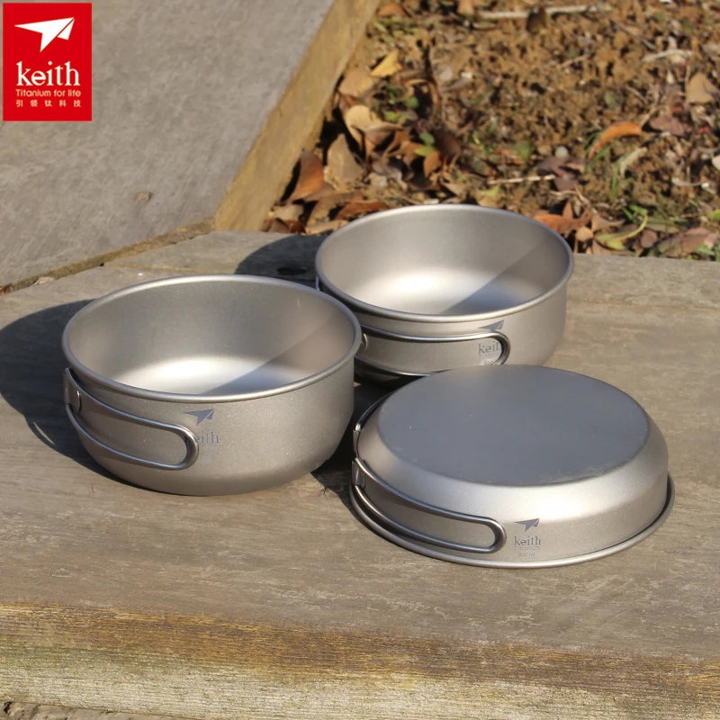 Outdoor Camping Outfit - Keith 3PCS Titanium Cookware Pans Bowls
