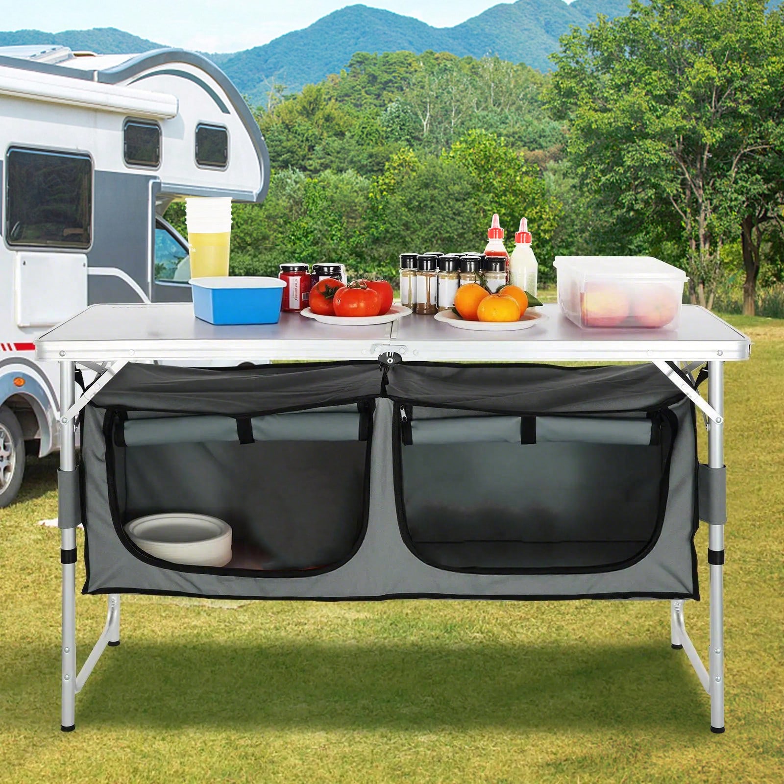 Outdoor Camping Kitchen Setup - Quick‑Set‑Up Folding Camping Kitchen Table with