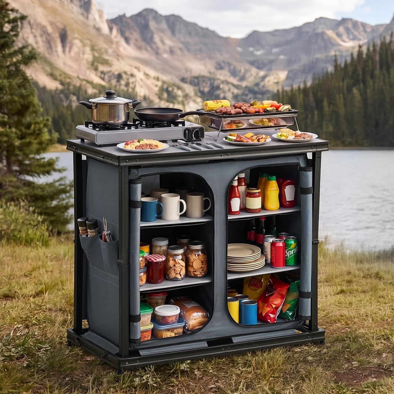 Folding Camping Storage Cabine - đánh giá và giá Outdoor Camping Kitchen Setup